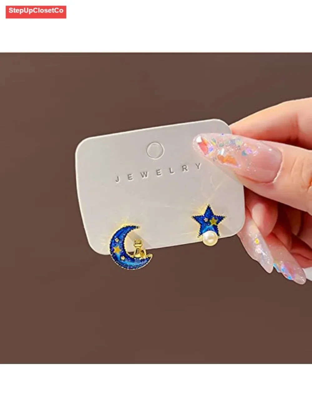 Alloy Moon Brooch Pin and Star Moon Ear Studs Set for Women